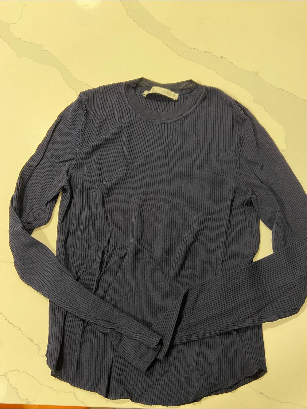 Women’s Long Sleeve Ribbed Navy Top